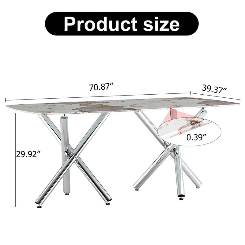 70.87" Modern Faux Marble Glass Dining Table