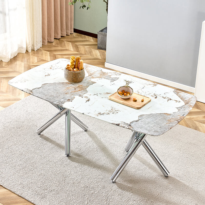 70.87" Modern Faux Marble Glass Dining Table 