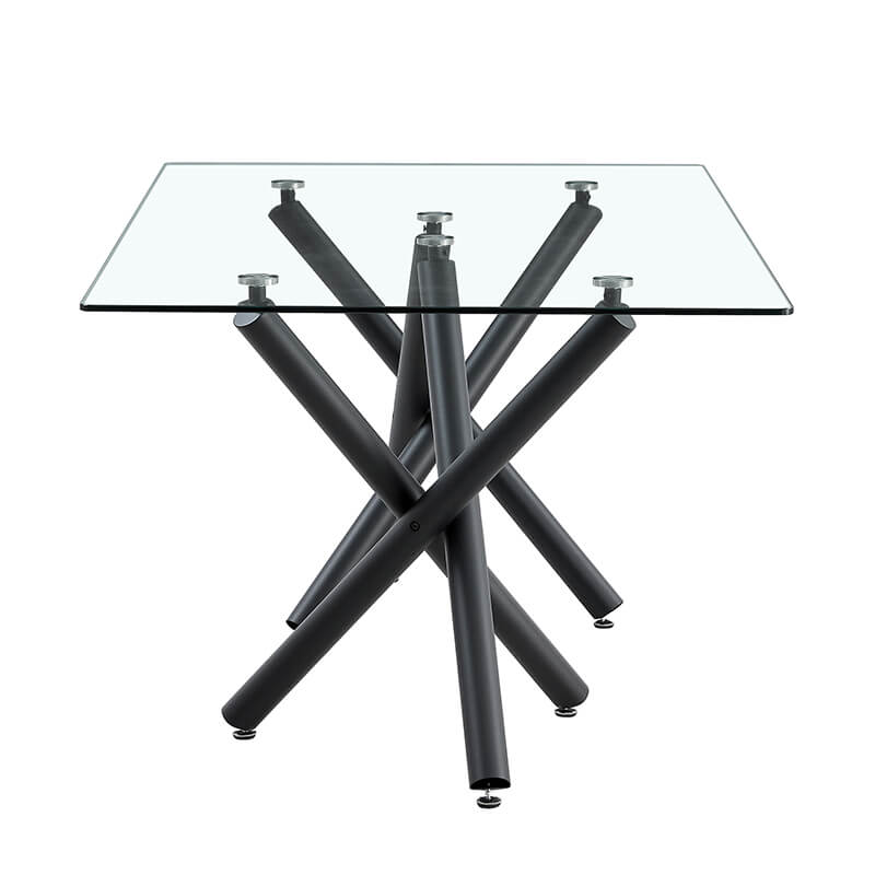 70.9" Modern Rectangular Glass Dining Table with Black Metal Legs