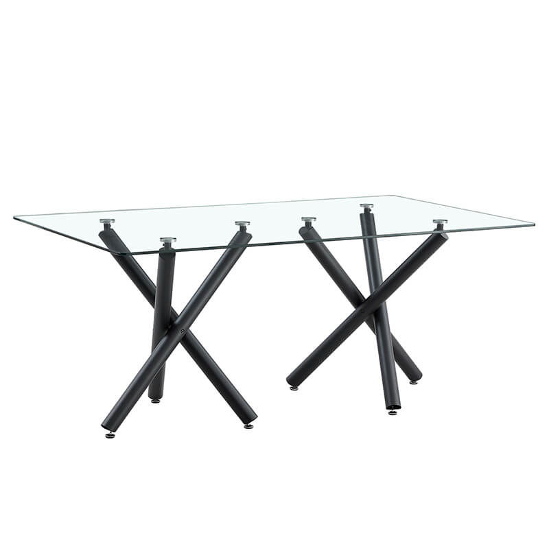 70.9" Modern Rectangular Glass Dining Table with Black Metal Legs