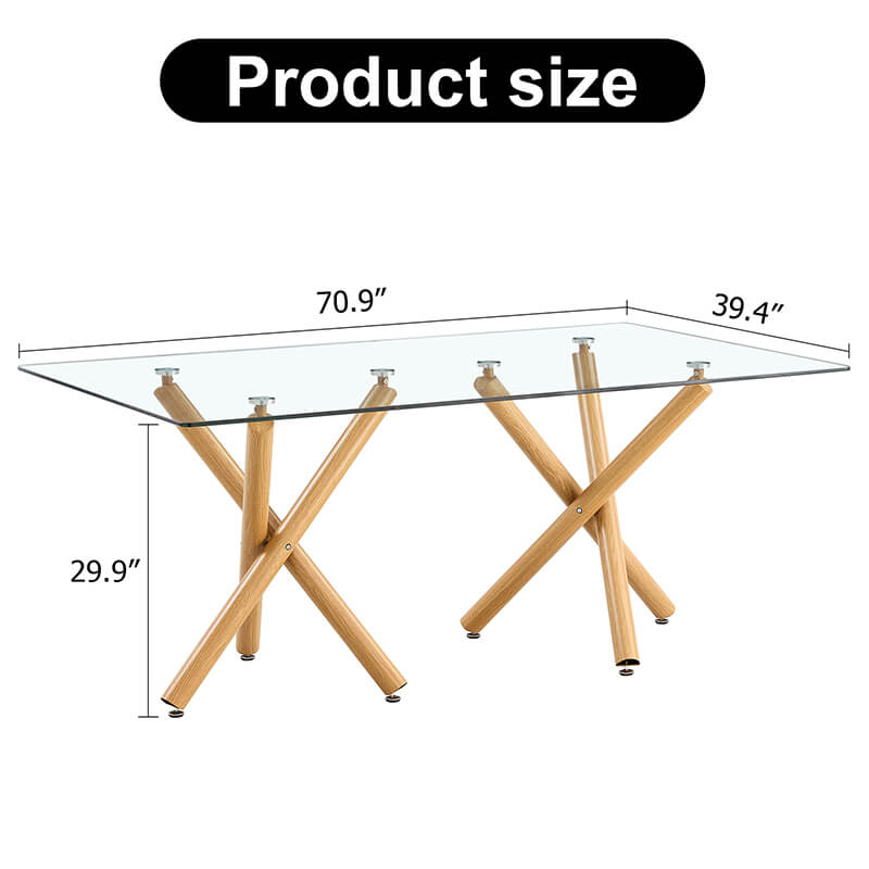 70.9" Modern Rectangular Tempered Glass Dining Table