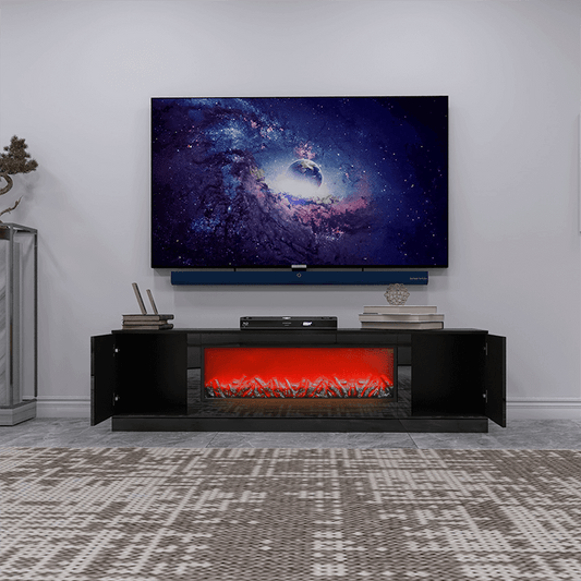 Modern Black Electric Fireplace TV Stand with Insert Fireplace -70.87" x 15.75"