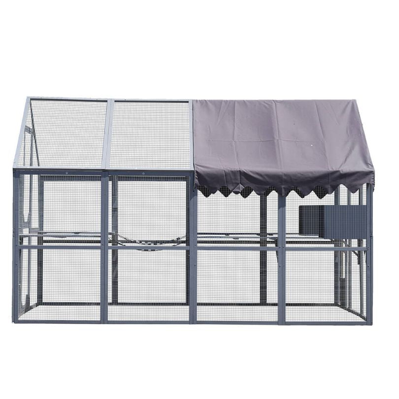 711" Modern Grey Metal and Wood Large Cat Cage