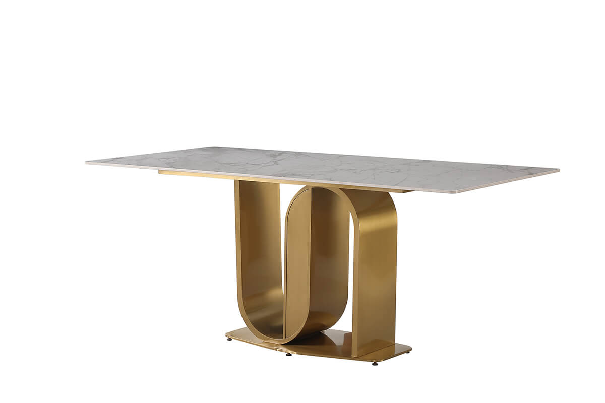 stone table with the gold u-shape base