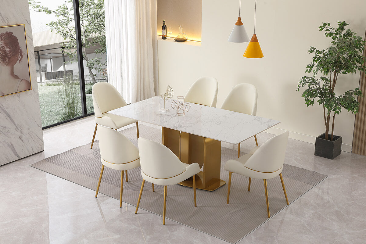 6 chairs with table in a living space 