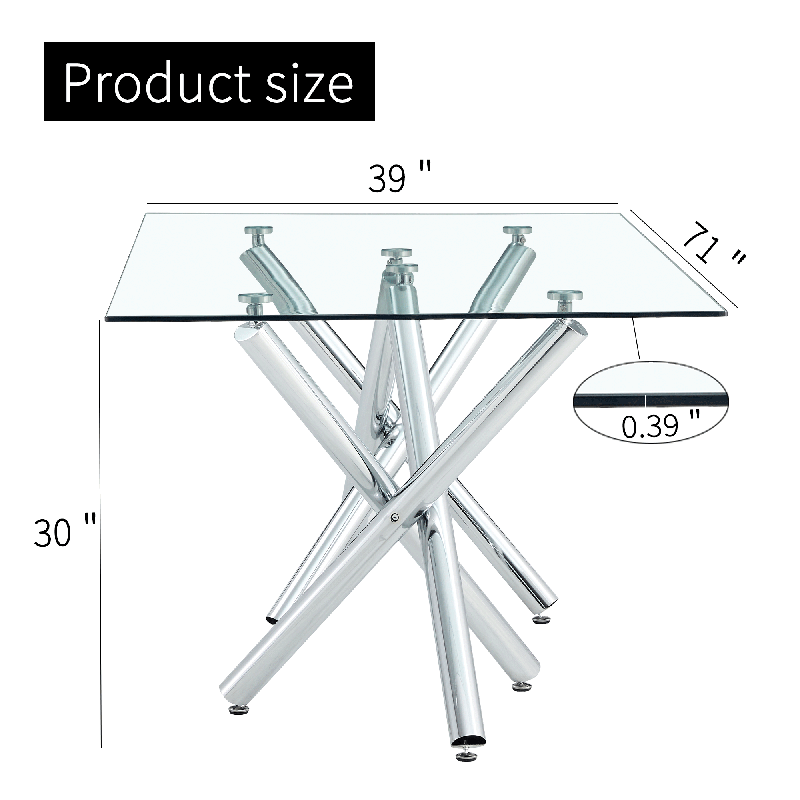 71" Modern Rectangular Glass Dining Table 