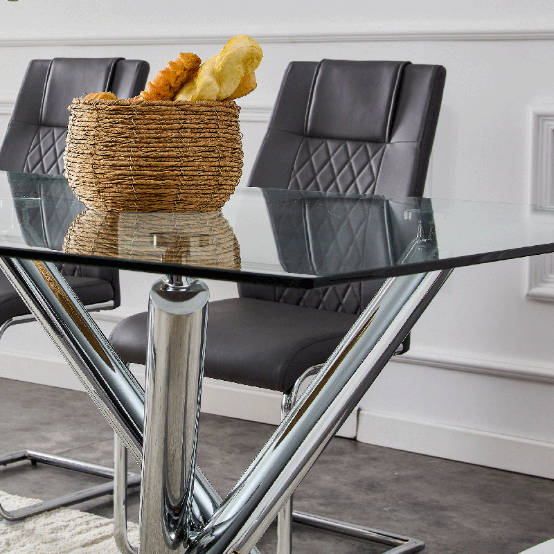 71" Modern Rectangular Glass Dining Table with Silver Chrome Metal Legs