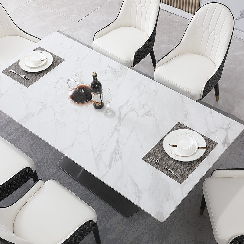 71" Modern Sintered Stone Dining Table Set with V-Shape Pedestal Base - 6 Chairs and 1 Table