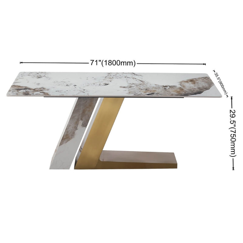 71" Modern Sintered Stone Dining Table with L-Shape Pedestal Base