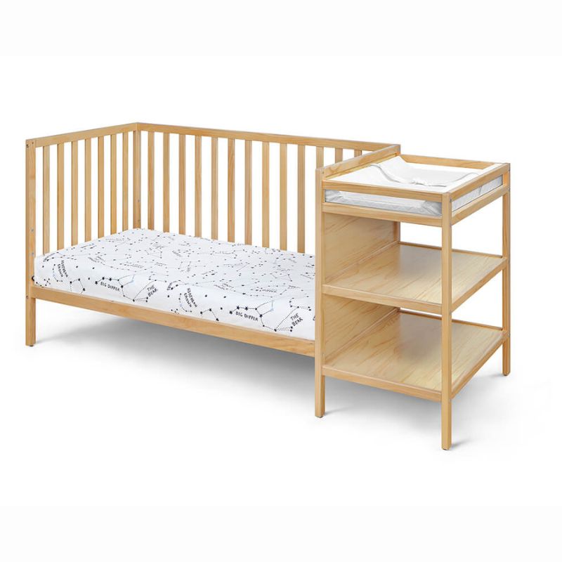 71" Natural Wood 3-in-1 Convertible Island Crib with Changing Table