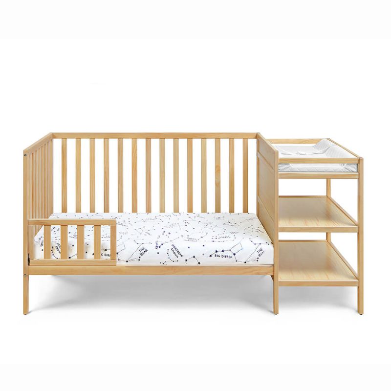 71" Natural Wood 3-in-1 Convertible Island Crib with Changing Table