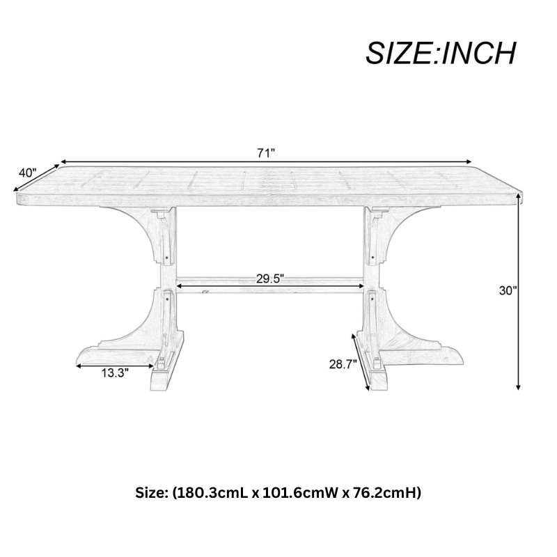 71'' Natural Wooden Rectangular Table with Curved Design Legs