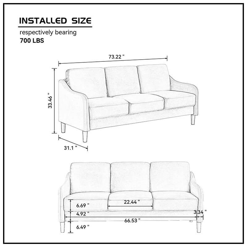 73.22" 3-Seater Beige Sofa