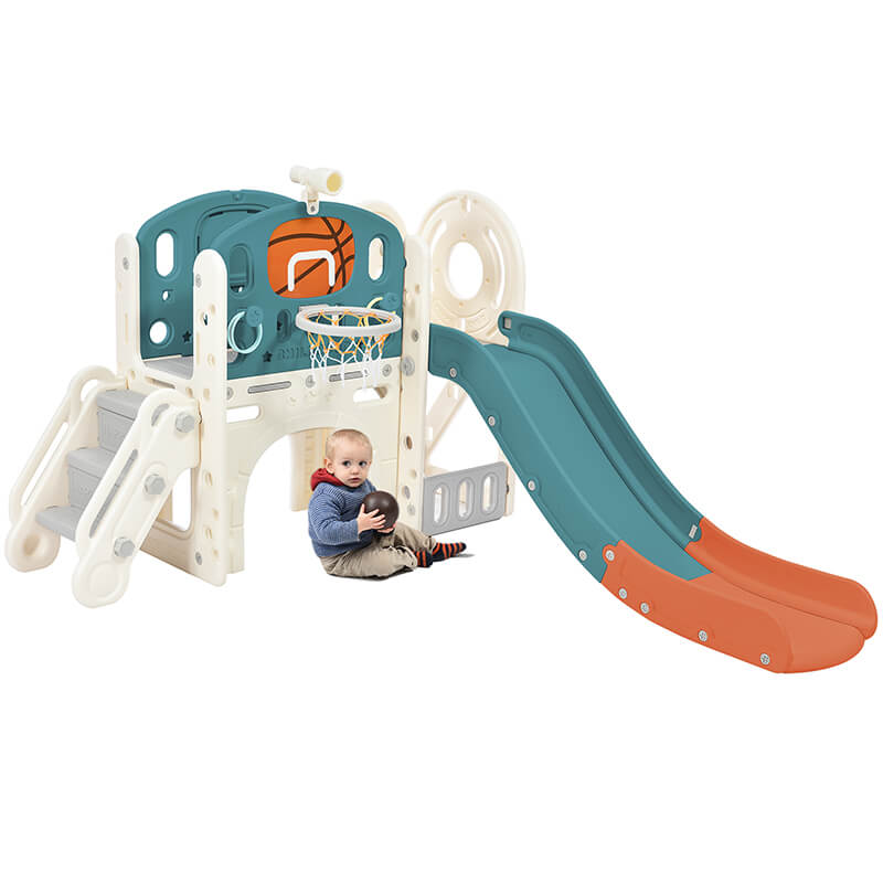 73" Freestanding Blue 7-in-1 Kids Slide Playset Playhouse