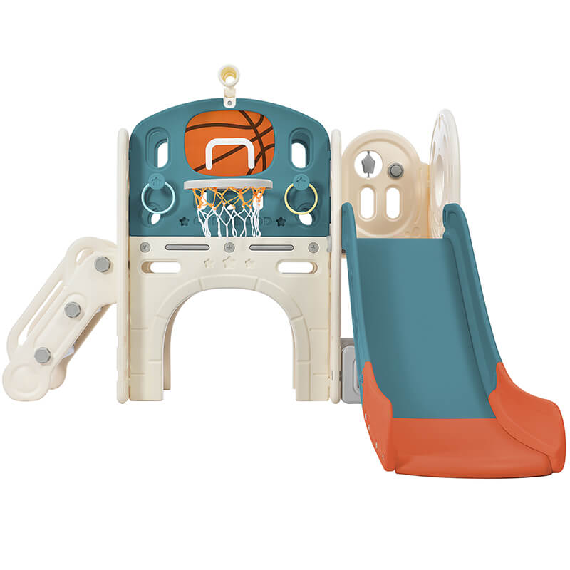 73" Freestanding Blue 7-in-1 Kids Slide Playset Playhouse