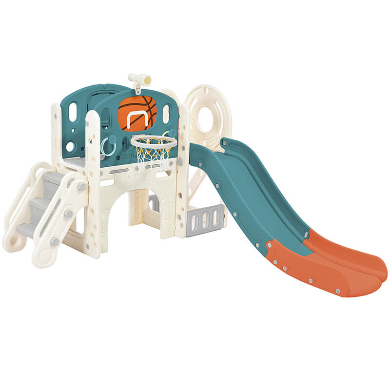 73" Freestanding Blue 7-in-1 Kids Slide Playset Playhouse