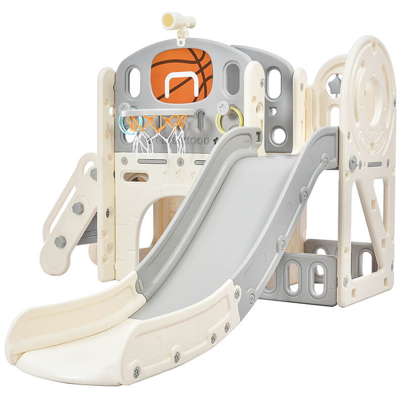 73" Freestanding Gray 7-in-1 Kids Slide Playset Playhouse