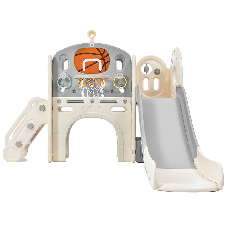 73" Freestanding Gray 7-in-1 Kids Slide Playset Playhouse