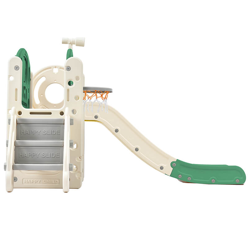 73" Freestanding Green 7-in-1 Kids Slide Playset Playhouse