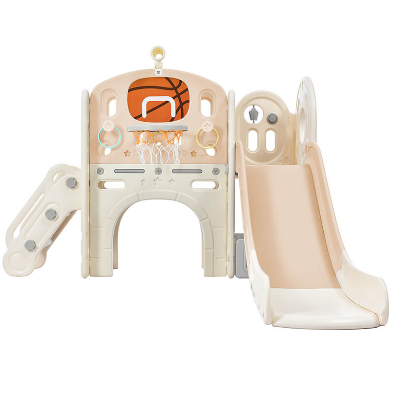 73" Freestanding Pink 7-in-1 Kids Slide Playset Playhouse