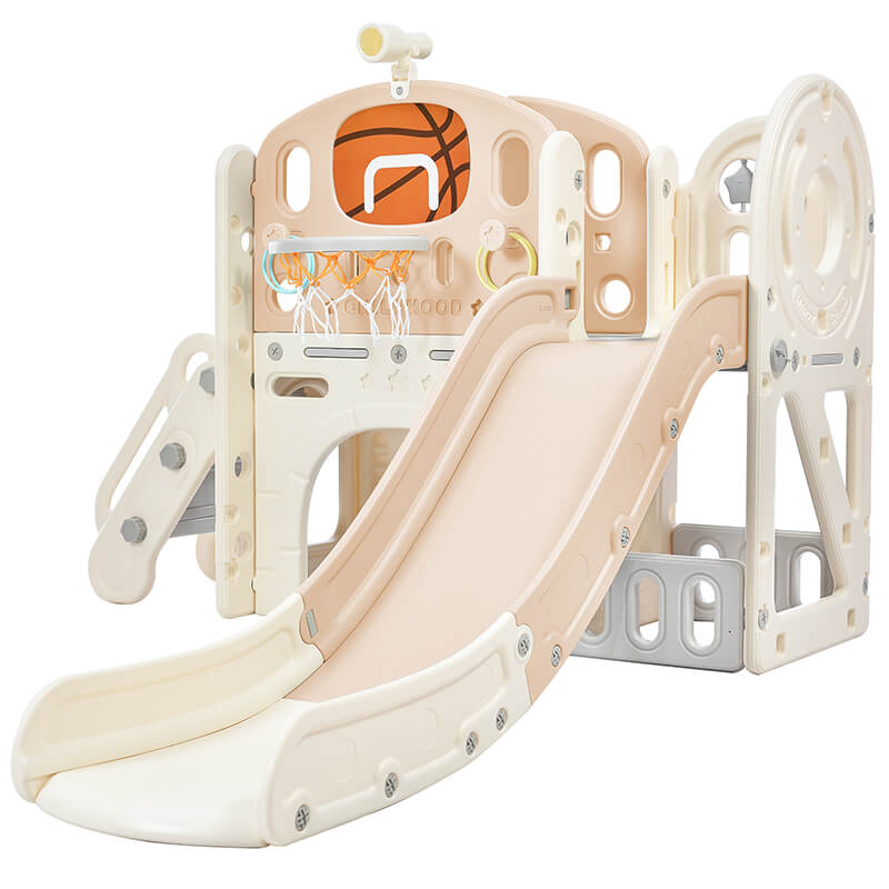 73" Freestanding Pink 7-in-1 Kids Slide Playset Playhouse