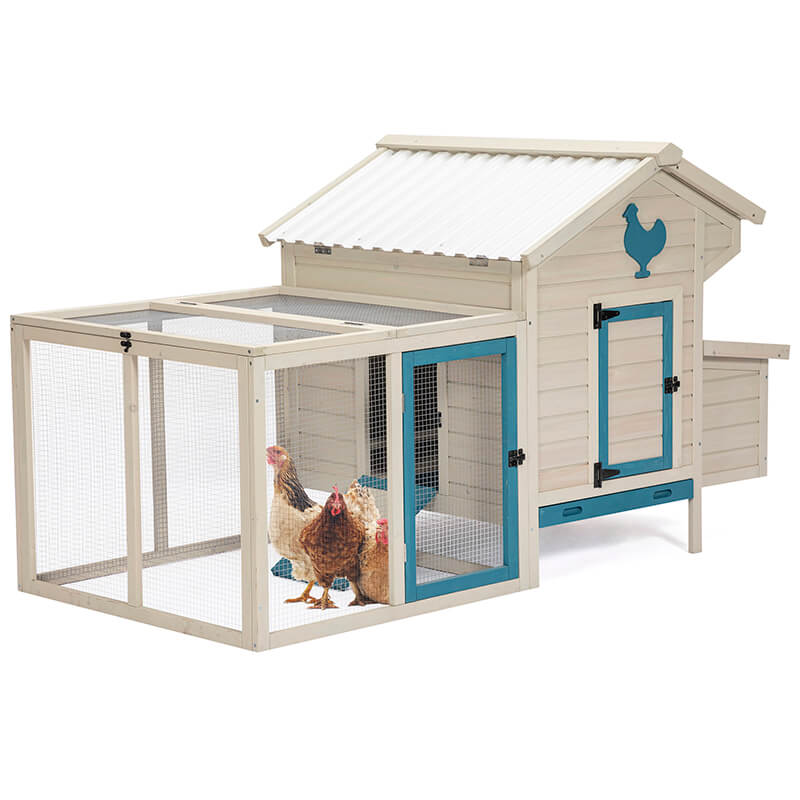 74" White Weatherproof Outdoor Chicken Coop with Removable Bottom