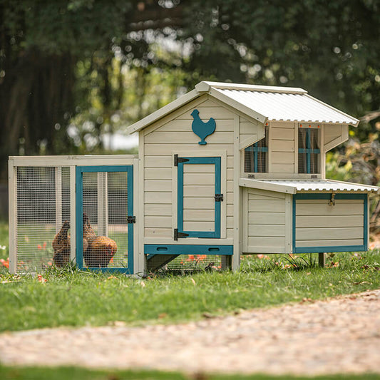 74" White Weatherproof Outdoor Chicken Coop with Removable Bottom