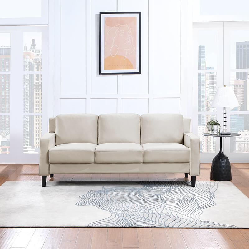 77.16" Modern Velvet Beige 3-Seater Sofa