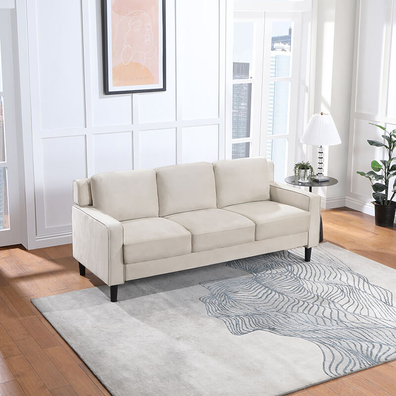 77.16" Modern Velvet Beige 3-Seater Sofa