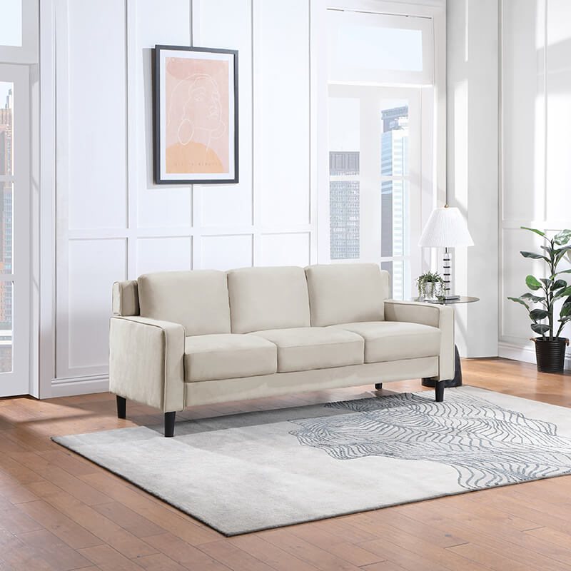 77.16" Modern Velvet Beige 3-Seater Sofa