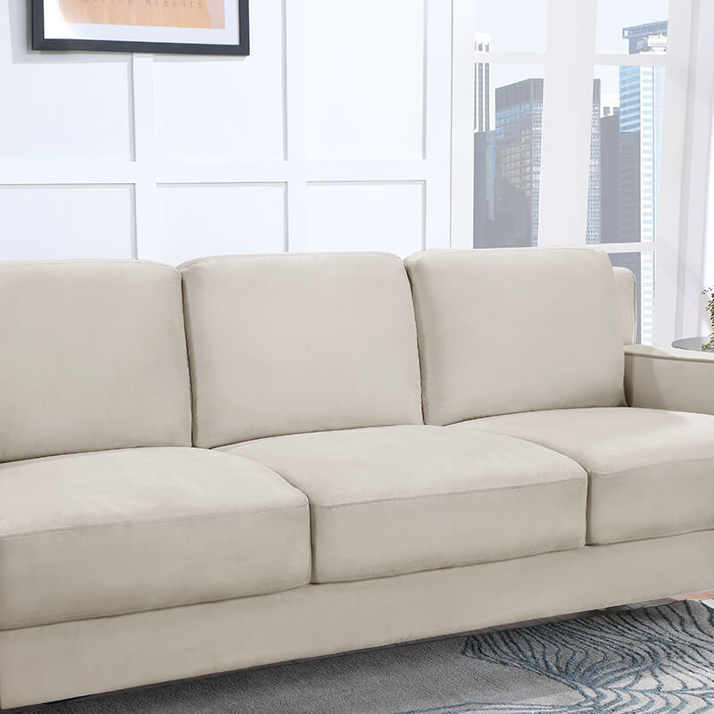 77.16" Modern Velvet Beige 3-Seater Sofa