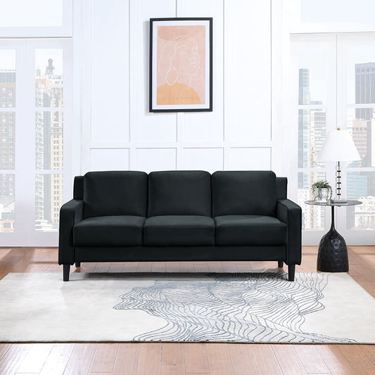 77.16" Modern Velvet Black 3-Seater Sofa