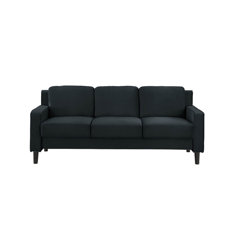 77.16" Modern Velvet Black 3-Seater Sofa