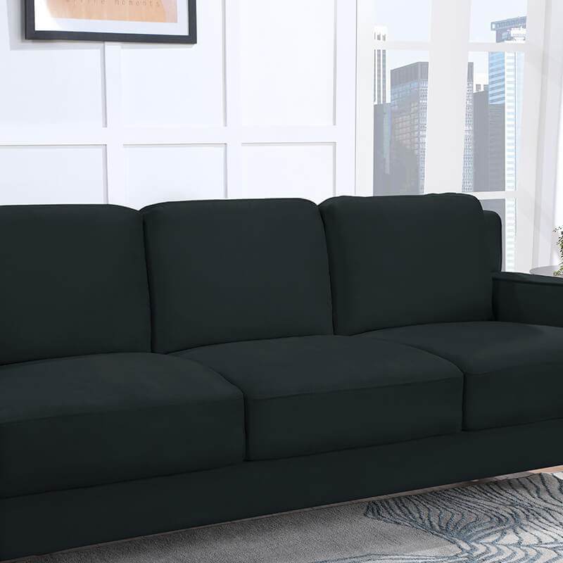 77.16" Modern Velvet Black 3-Seater Sofa