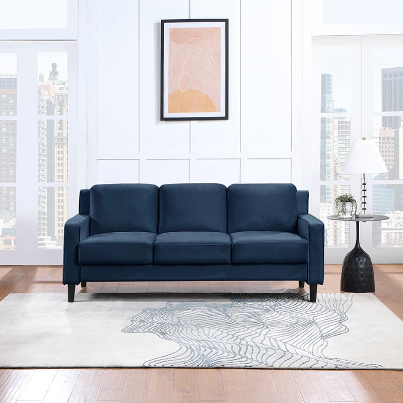 77.16" Modern Velvet Blue 3-Seater Sofa