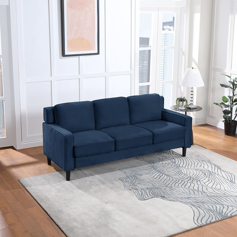 77.16" Modern Velvet Blue 3-Seater Sofa