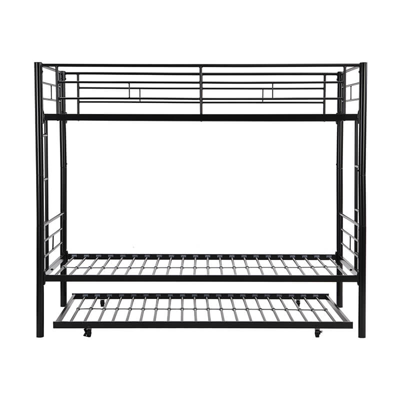 78 Twin-Over-Twin Black Metal Bunkbed with Trundle and 2 Side-Ladders