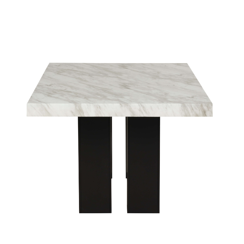 7 Piece Faux Marble Dining Table Set with Gray Velvet Chairs