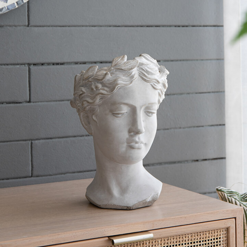 7" x 11" Greek Goddess Cement Head Planter