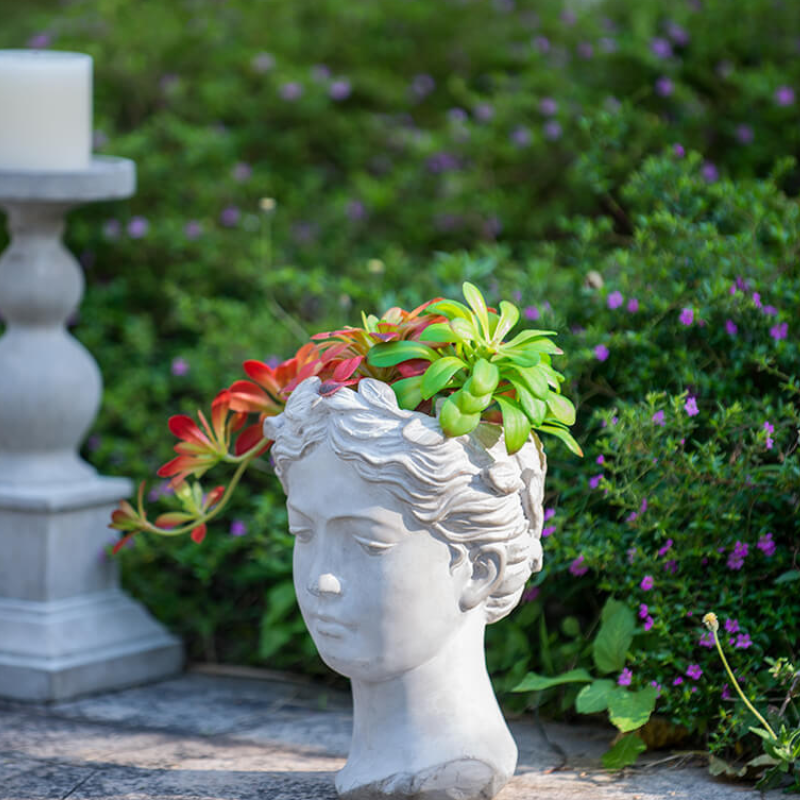 7" x 11" Greek Goddess Cement Head Planter