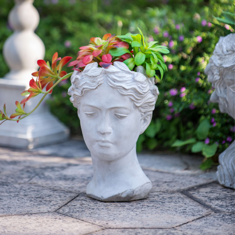 7" x 11" Greek Goddess Cement Head Planter