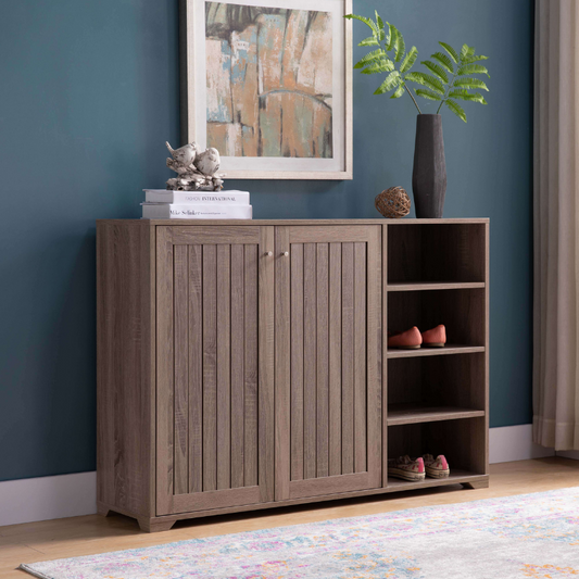 47" Contemporary Wood Shoe Cabinet in Dark Taupe Brown