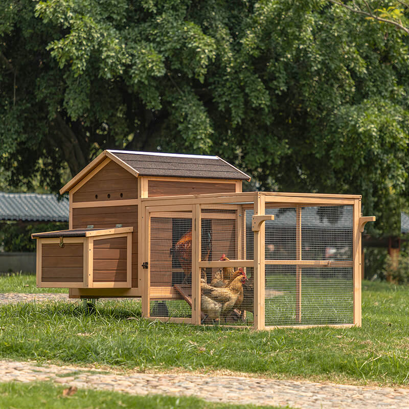 81" Brown Weatherproof Outdoor Chicken Coop with Wheels and Handrails