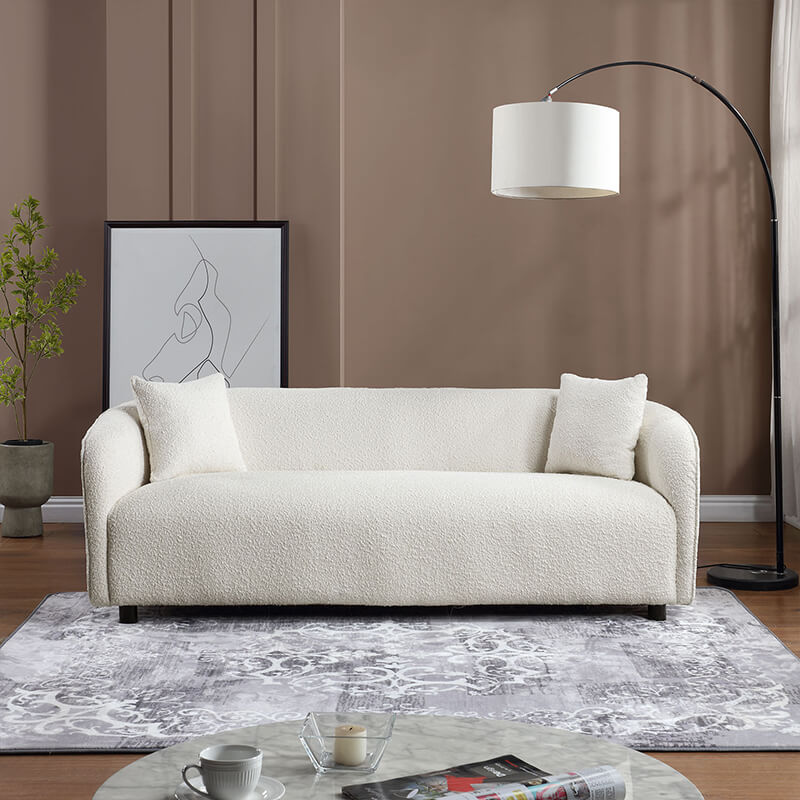 82" Modern 3-Seater Beige Curved Upholstered Sofa