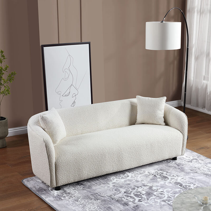 82" Modern 3-Seater Beige Curved Upholstered Sofa