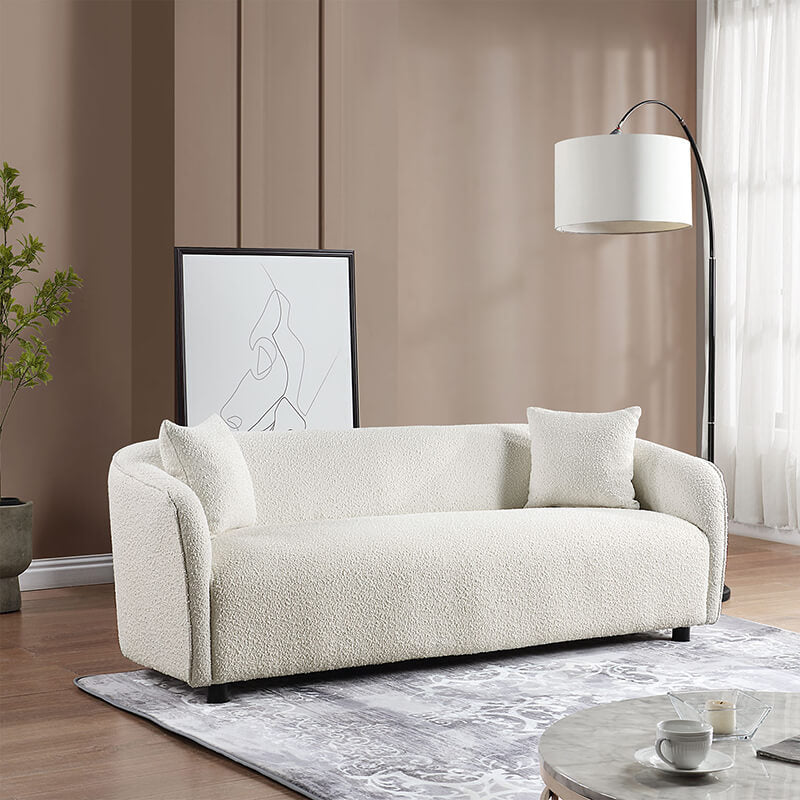 82" Modern 3-Seater Beige Curved Upholstered Sofa