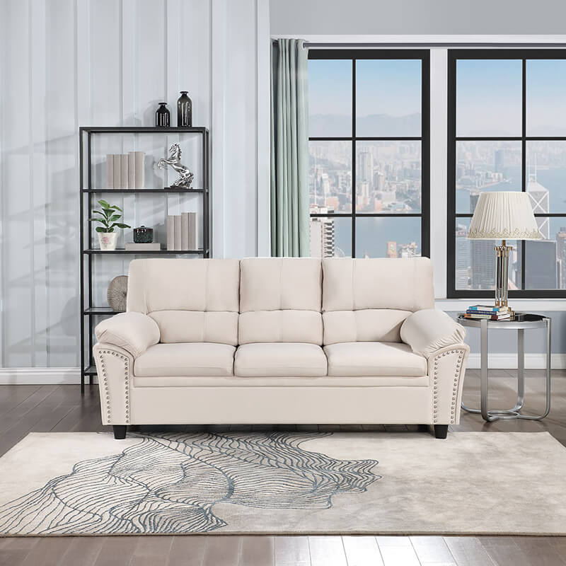 83.26" Modern 3-Seater Beige Sofa Couch