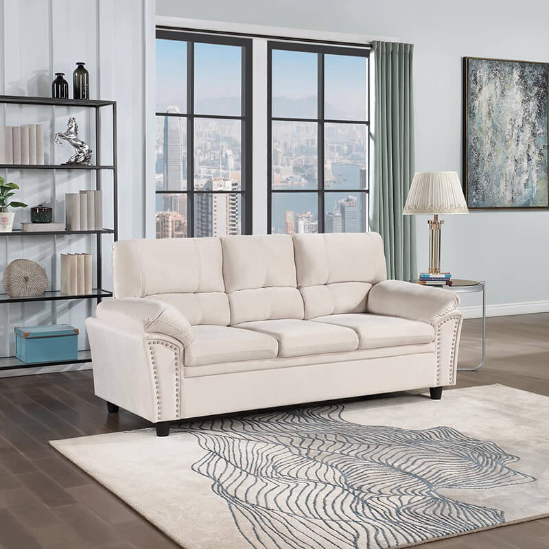 83.26" Modern 3-Seater Beige Sofa Couch