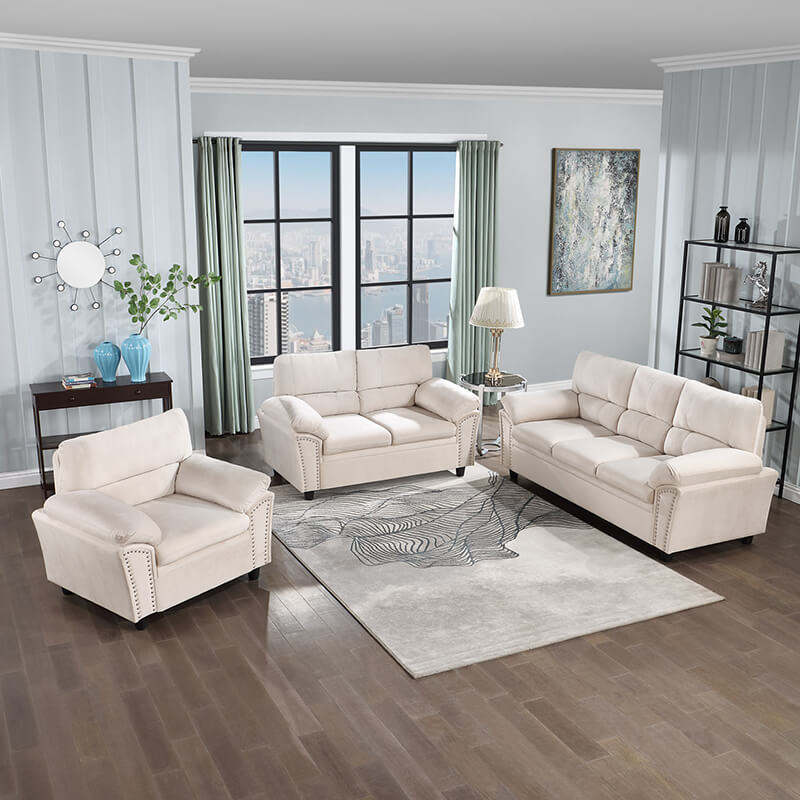 83.26" Modern 3-Seater Beige Sofa Couch