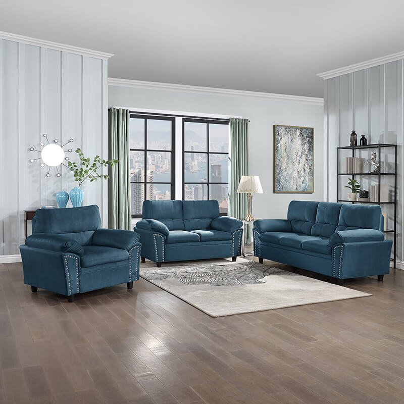 83.26" Modern 3-Seater Blue Sofa Couch